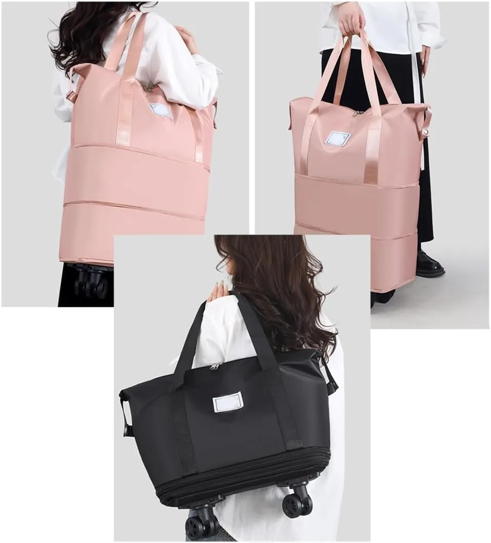 Expandable Travel Duffel Bag with Wheels,Large Rolling Capacity Travel Bag,Detachable Casters Wheeled Weekender Bag for Luggage