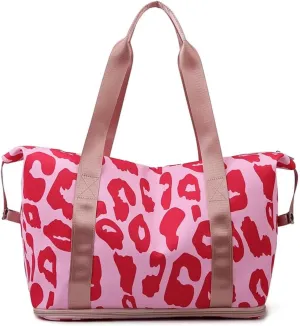 Expandable Weekender Duffel Sport Gym Bag Overnight Travel duffle Bags with Wet Pocket X1-Pink Cow