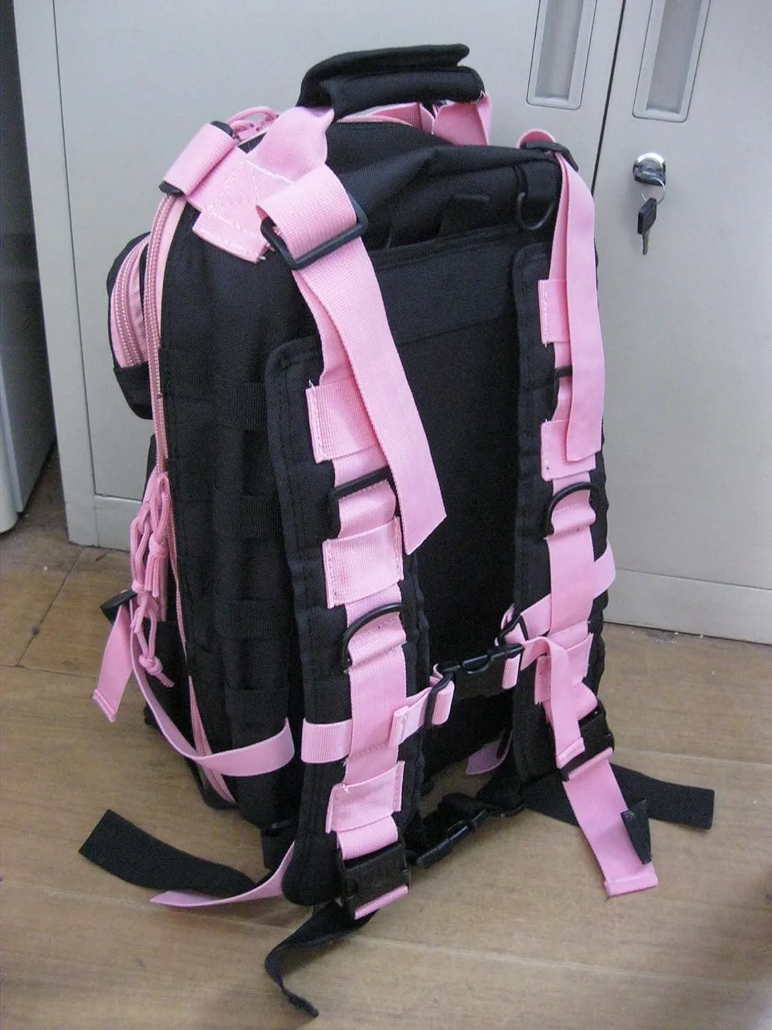 Explorer B3-PinkExplorer Tactical 72 Hours Combat Rucksack 17 Inch Backpack-Black with Pick Stripes, Black with Pink Strips, 17" X 9" X 11"