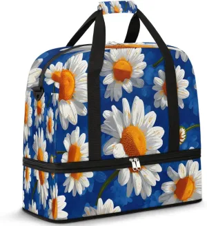 Exquisite Daisy Printing Colorful Travel Duffle Bag, Collapsible Travel Bag Sports Gym Bag With Shoes Compartment Weekender Bag Overnight Bag For Women Men