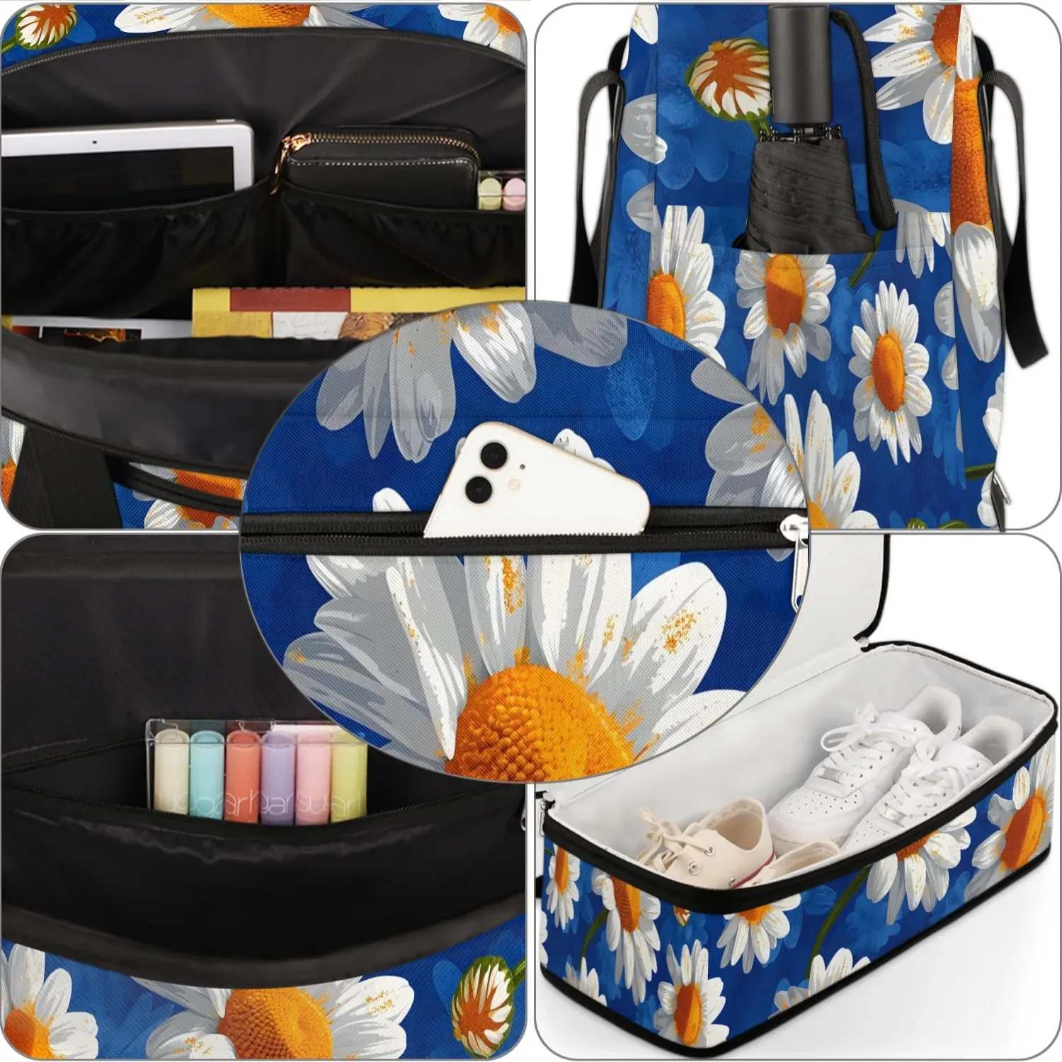 Exquisite Daisy Printing Colorful Travel Duffle Bag, Collapsible Travel Bag Sports Gym Bag With Shoes Compartment Weekender Bag Overnight Bag For Women Men