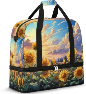 Exquisite Drawing Flower Printing Travel Duffle Bag, Collapsible Travel Bag Sports Gym Bag With Shoes Compartment Weekender Bag Overnight Bag For Women Men