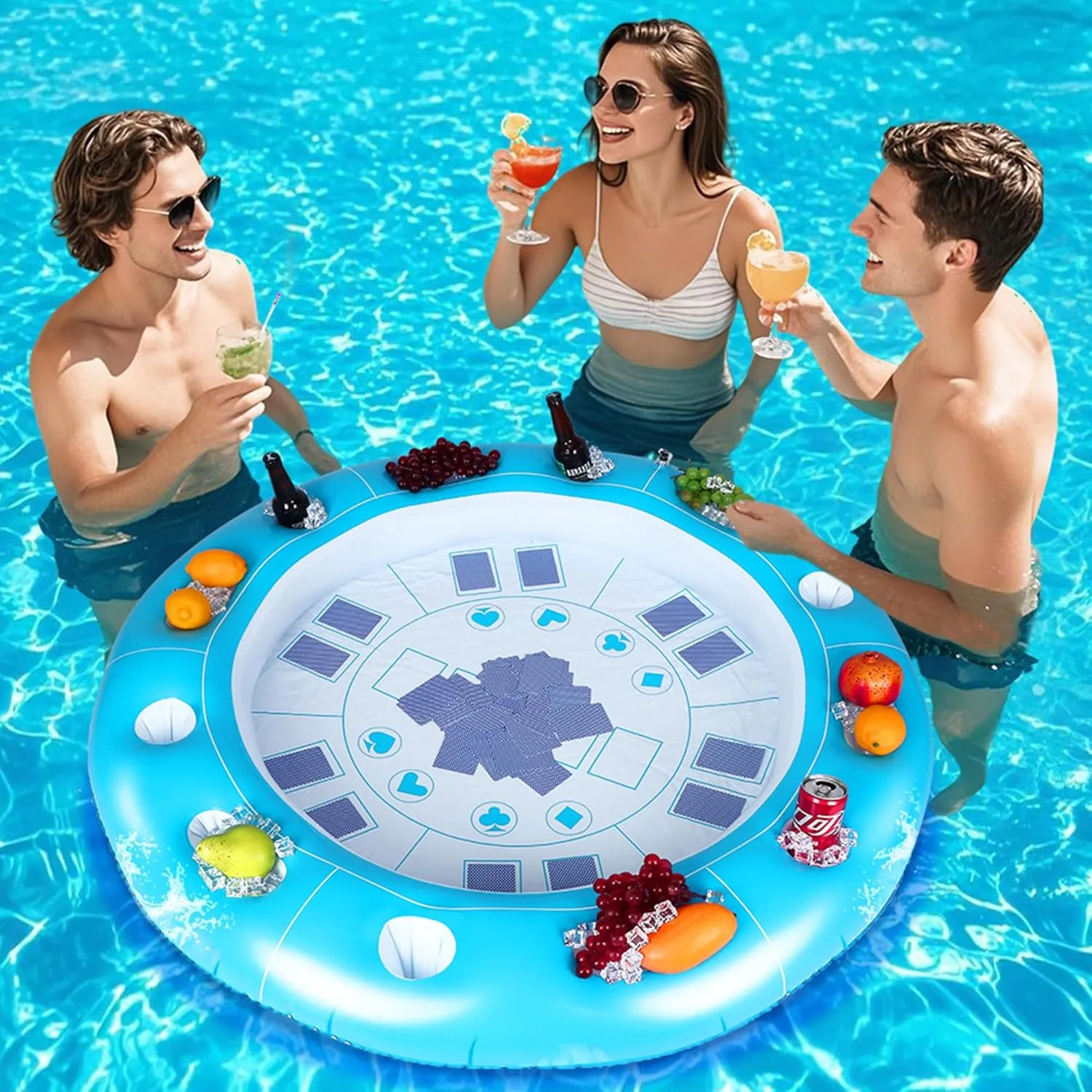 Extra Large Floating Card Table for Pool,4FT Floating Pool Games Table with Waterproof Playing Cards,Inflatable 4 to 6 People Cards Game Tray,Pool Accessories Inflatable Fruit Holder Cooler for Summer