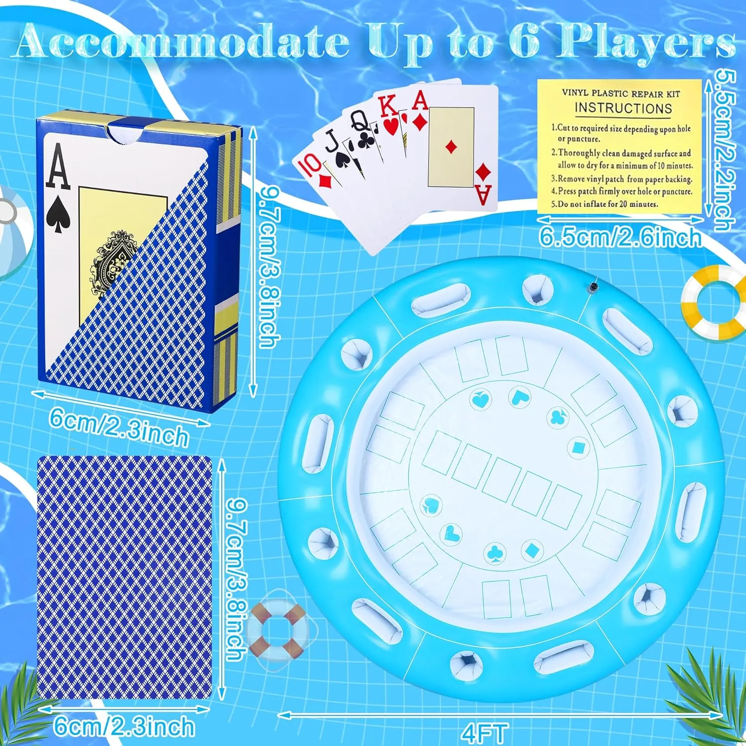 Extra Large Floating Card Table for Pool,4FT Floating Pool Games Table with Waterproof Playing Cards,Inflatable 4 to 6 People Cards Game Tray,Pool Accessories Inflatable Fruit Holder Cooler for Summer