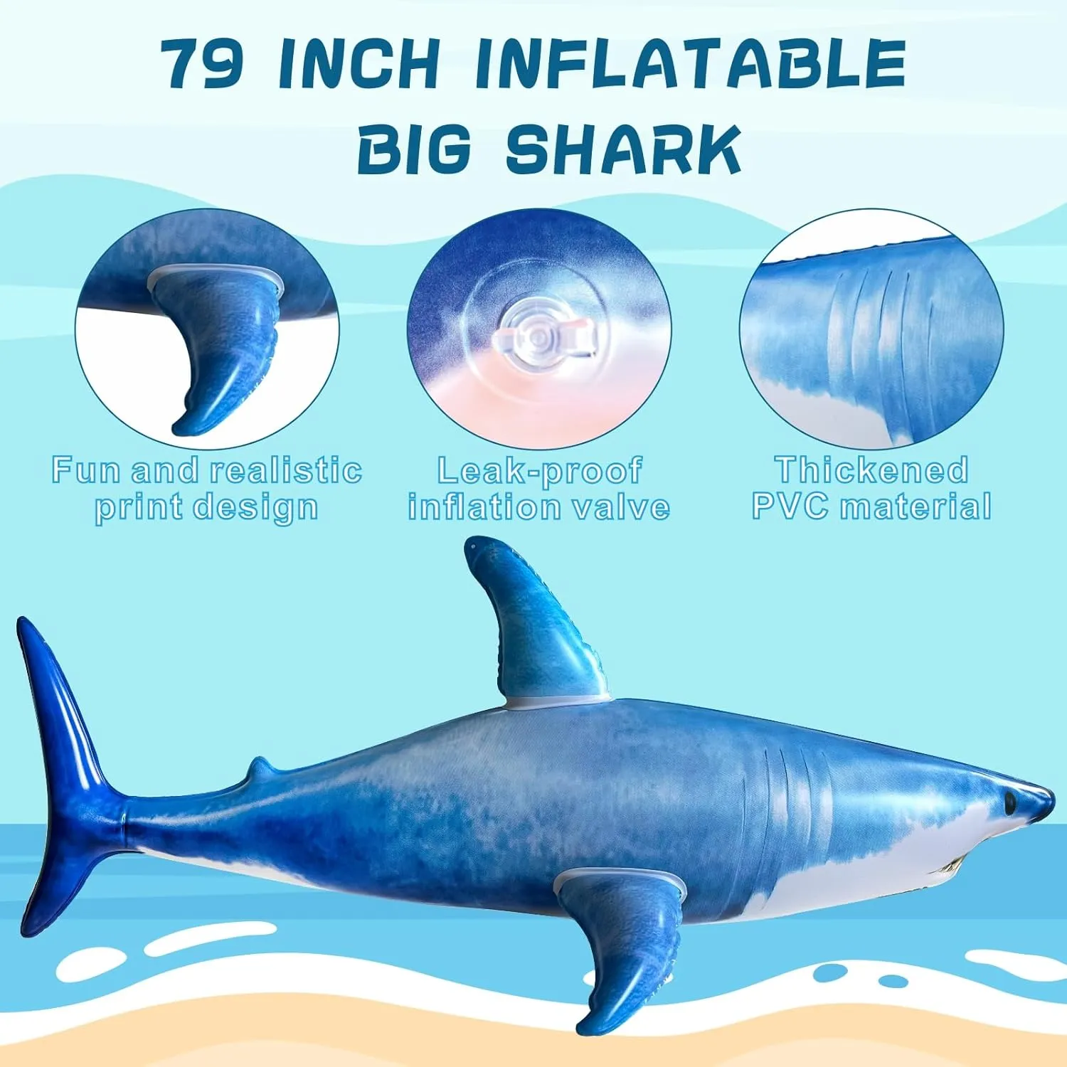 Extra Large Inflatable Shark Pool Toy,79inch Shark Pool Birthday Party Decorations,Blow Up Animal Party Favors Supplies Gift for Kids Adults