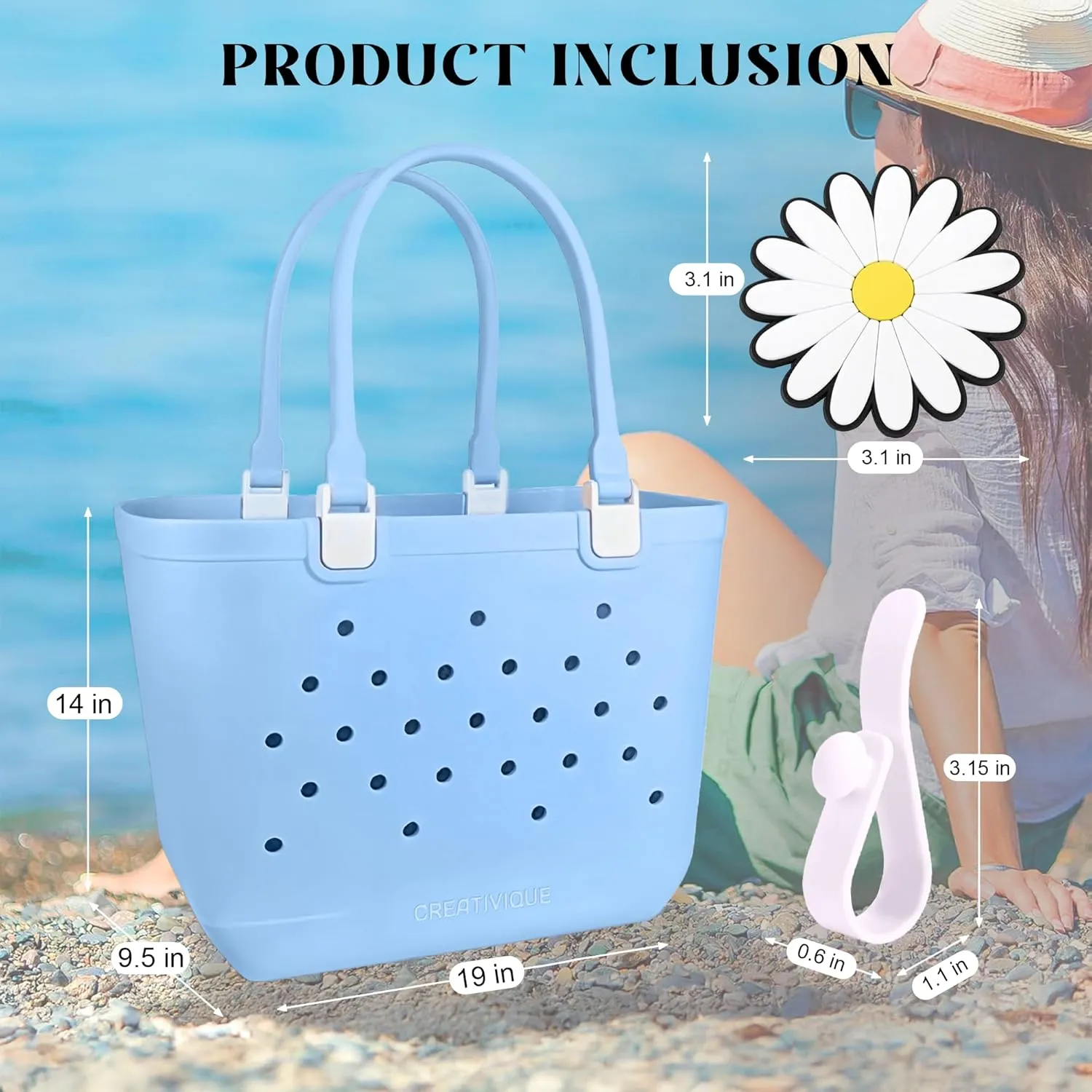 Extra Large Rubber Tote Bag for Beach, Pool, Boat. Waterproof, Lightweight- Parent