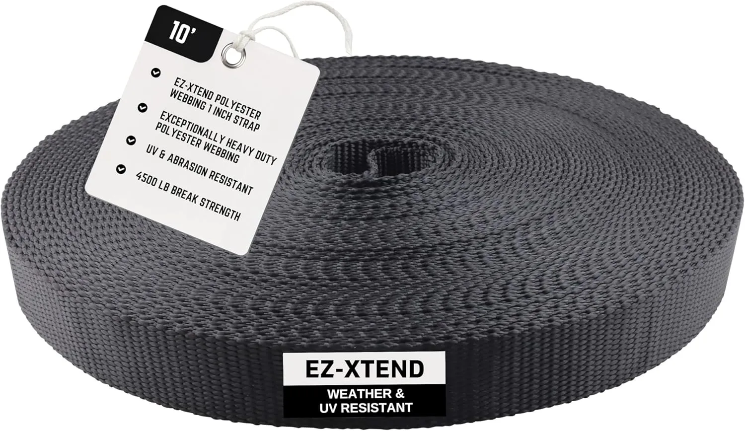 EZ-Xtend Polyester Webbing 1 inch Strap – Heavy Duty Polyester Strapping Outlasts & Outperforms Nylon Webbing Straps and Polypropylene Webbing Strap - 4500 Lb. Breaking Strength (Black, 1" x 10 yards)