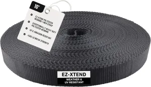 EZ-Xtend Polyester Webbing 1 inch Strap – Heavy Duty Polyester Strapping Outlasts & Outperforms Nylon Webbing Straps and Polypropylene Webbing Strap - 4500 Lb. Breaking Strength (Black, 1" x 10 yards)