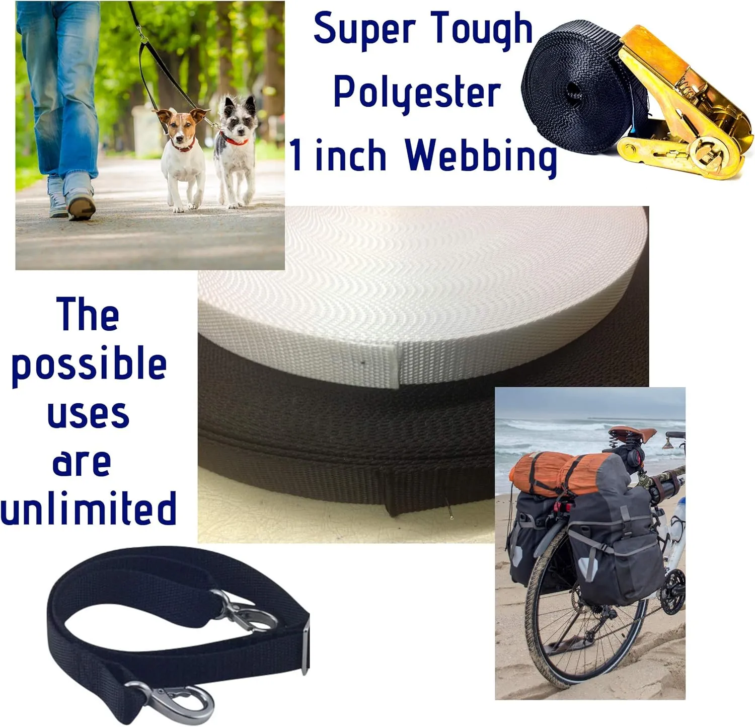 EZ-Xtend Polyester Webbing 1 inch Strap – Heavy Duty Polyester Strapping Outlasts & Outperforms Nylon Webbing Straps and Polypropylene Webbing Strap - 4500 Lb. Breaking Strength (Black, 1" x 10 yards)