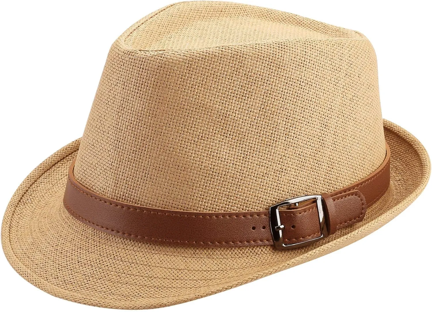 FALETO Straw Fedora Hat Classic Panama Trilby Hats Short Brim Sun Hat for Men Women