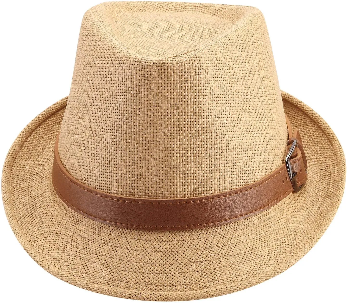FALETO Straw Fedora Hat Classic Panama Trilby Hats Short Brim Sun Hat for Men Women