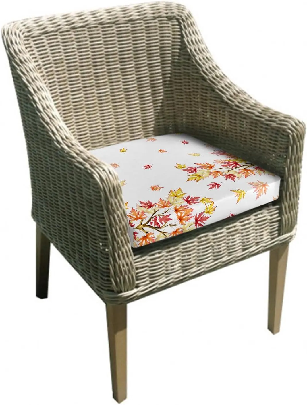 Fall Leaves Indoor/Outdoor Seat Cushions Cover Set of 2, Happy Thanksgiving Harvest Autumn White Waterproof Patio Chaise Lounge Cushion Cover for Beach Pool Side Chair Cushions 20''x18''x4''