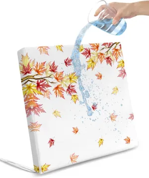 Fall Leaves Indoor/Outdoor Seat Cushions Cover Set of 2, Happy Thanksgiving Harvest Autumn White Waterproof Patio Chaise Lounge Cushion Cover for Beach Pool Side Chair Cushions 20''x18''x4''