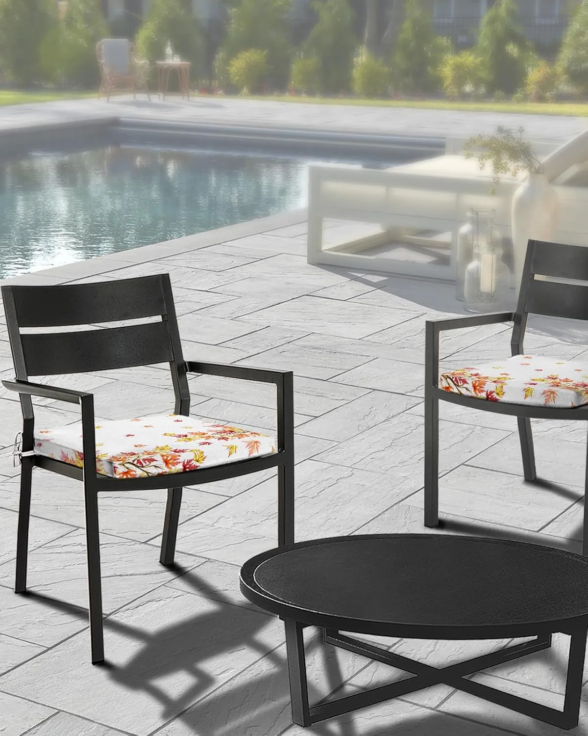 Fall Leaves Indoor/Outdoor Seat Cushions Cover Set of 2, Happy Thanksgiving Harvest Autumn White Waterproof Patio Chaise Lounge Cushion Cover for Beach Pool Side Chair Cushions 20''x18''x4''