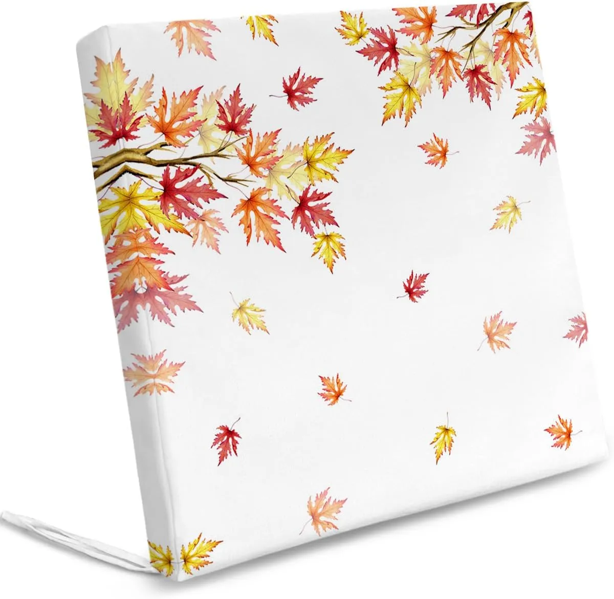 Fall Leaves Indoor/Outdoor Seat Cushions Cover Set of 2, Happy Thanksgiving Harvest Autumn White Waterproof Patio Chaise Lounge Cushion Cover for Beach Pool Side Chair Cushions 20''x18''x4''