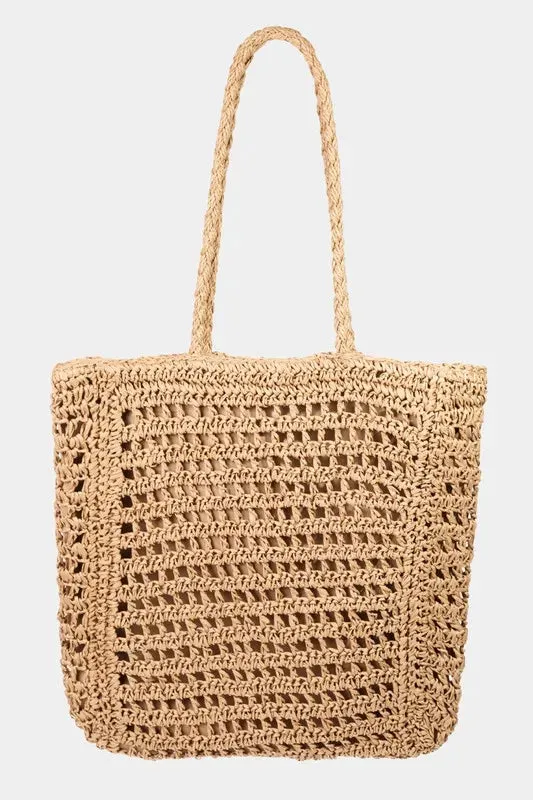 Fame Straw Braided Beach Tote Bag