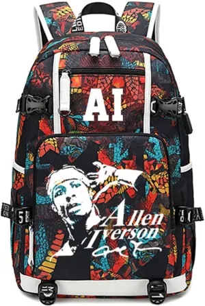 FANwenfeng Basketball Player Iverson Luminous Backpack Travel Daypack Fans Bag (Style 2)