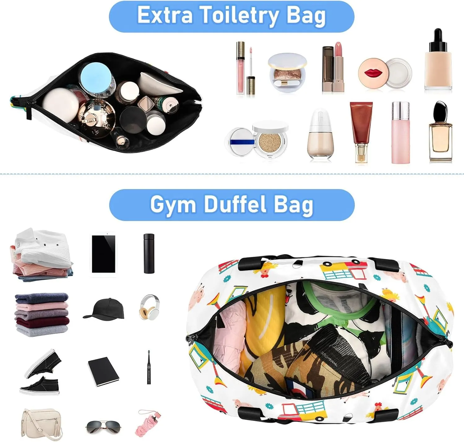 Farm Design Tractor Vehicle Cute Travel Tote for Women Expandable Baseball Duffle Bag, Weekender Duffle Bag with Wet Pocket and Shoes Compartment