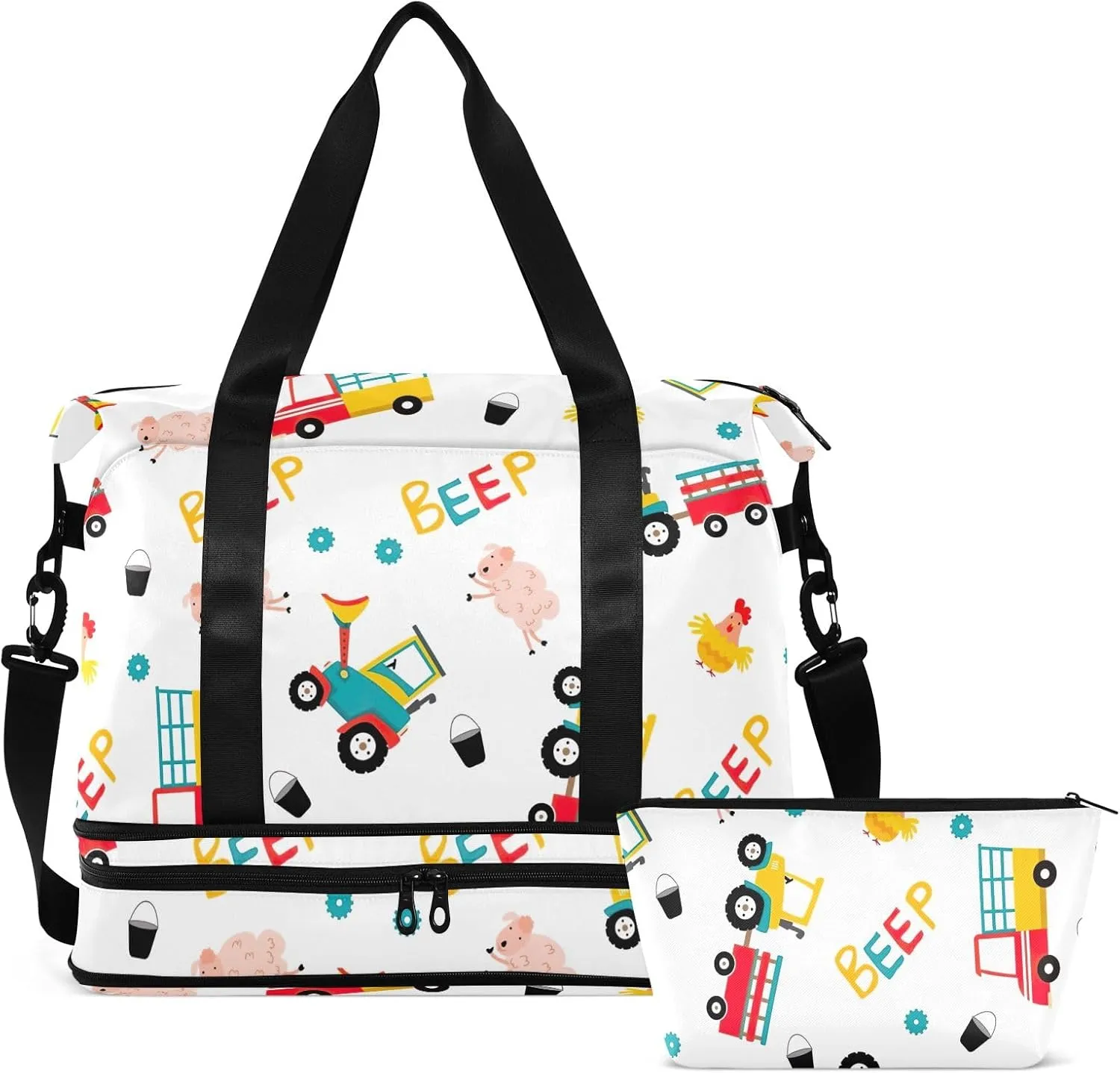 Farm Design Tractor Vehicle Cute Travel Tote for Women Expandable Baseball Duffle Bag, Weekender Duffle Bag with Wet Pocket and Shoes Compartment
