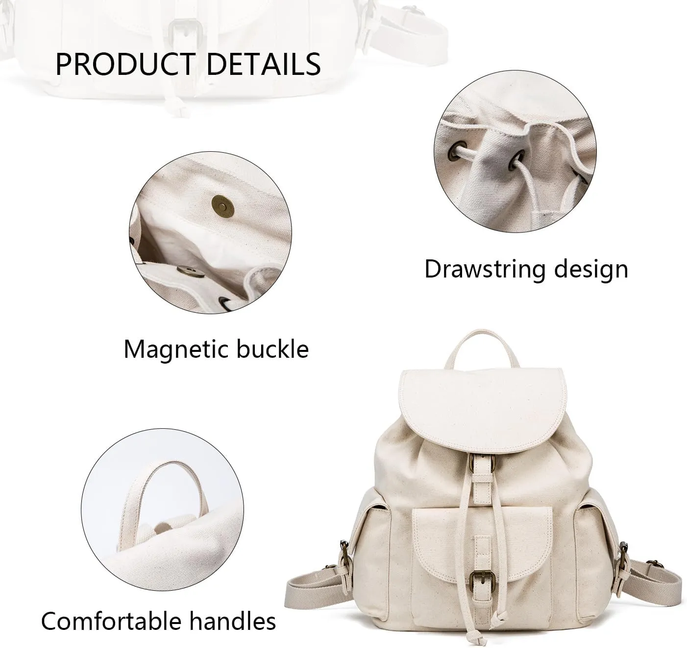 Fashion Backpacks New Canvas Bag Schoolbag Simple Drawstring Large Capacity Backpack Tide(Beige and Black)