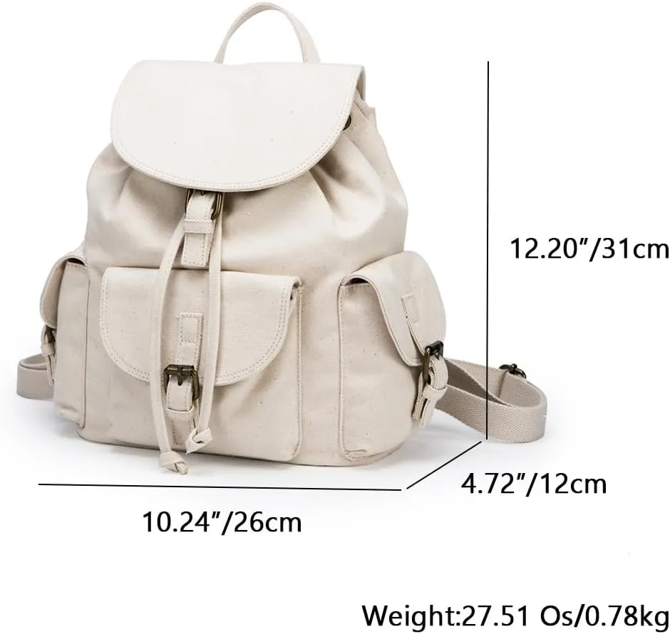 Fashion Backpacks New Canvas Bag Schoolbag Simple Drawstring Large Capacity Backpack Tide(Beige and Black)