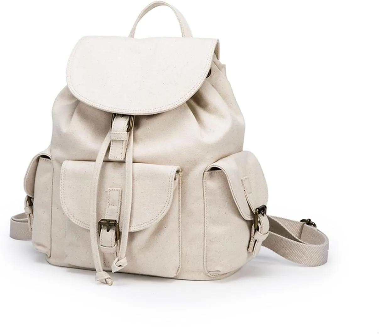 Fashion Backpacks New Canvas Bag Schoolbag Simple Drawstring Large Capacity Backpack Tide(Beige and Black)