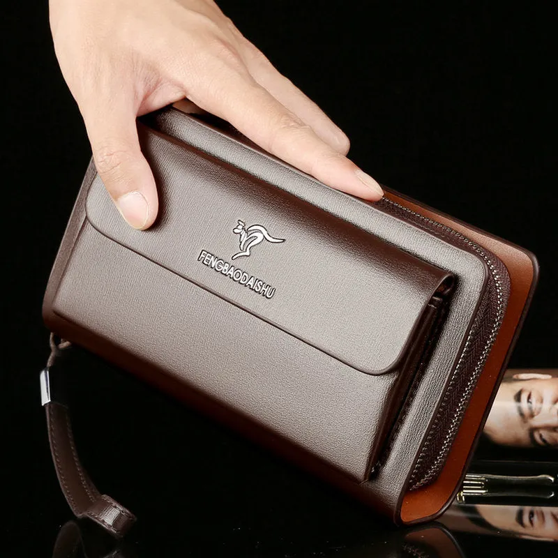 Fashion Men Wallets Large Zipper Wristlets Phone Bag