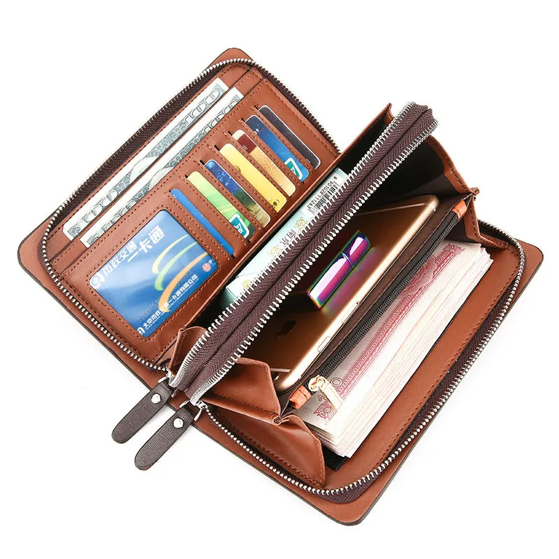Fashion Men Wallets Large Zipper Wristlets Phone Bag