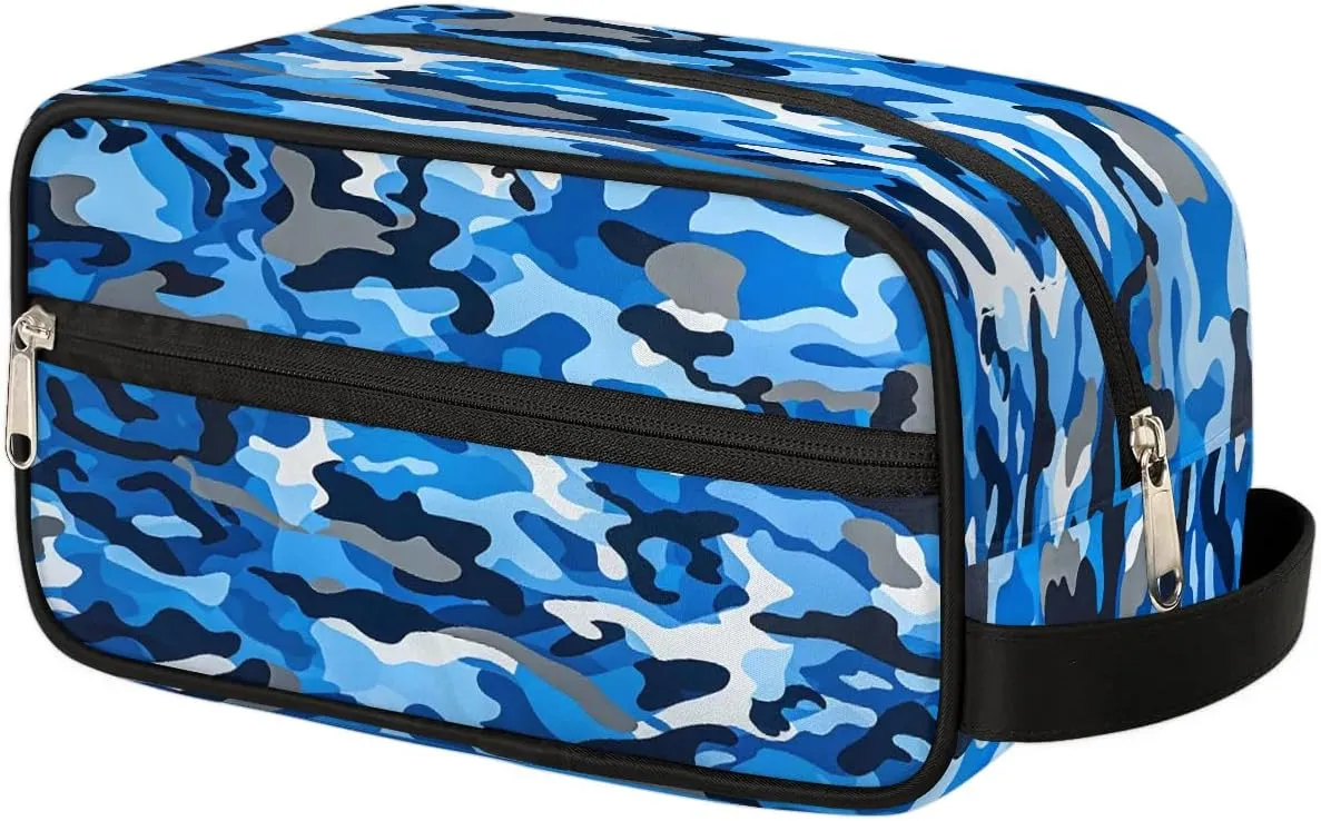 Fashionable Blue Camo Toiletry Bag Dopp Kit Makeup Bag Camouflage Travel Toiletry Bag for Women Men Portable Organizer Shaving Bag for Toiletries Accessories