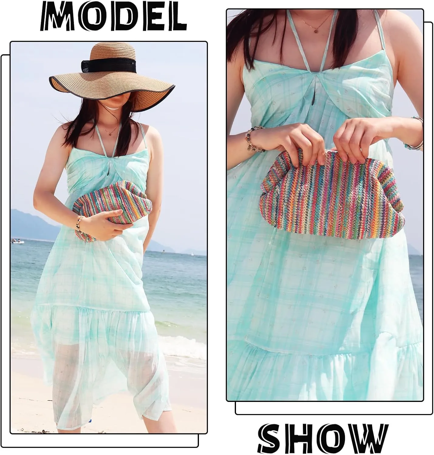 Fecialy Straw Clutch Purse for Women Summer Beach Bag Dumpling Clutch Straw Crossbody Bag Beach Woven Rattan Bag