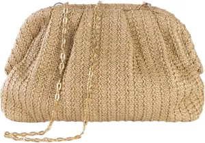 Fecialy Straw Clutch Purse for Women Summer Beach Bag Dumpling Clutch Straw Crossbody Bag Beach Woven Rattan Bag