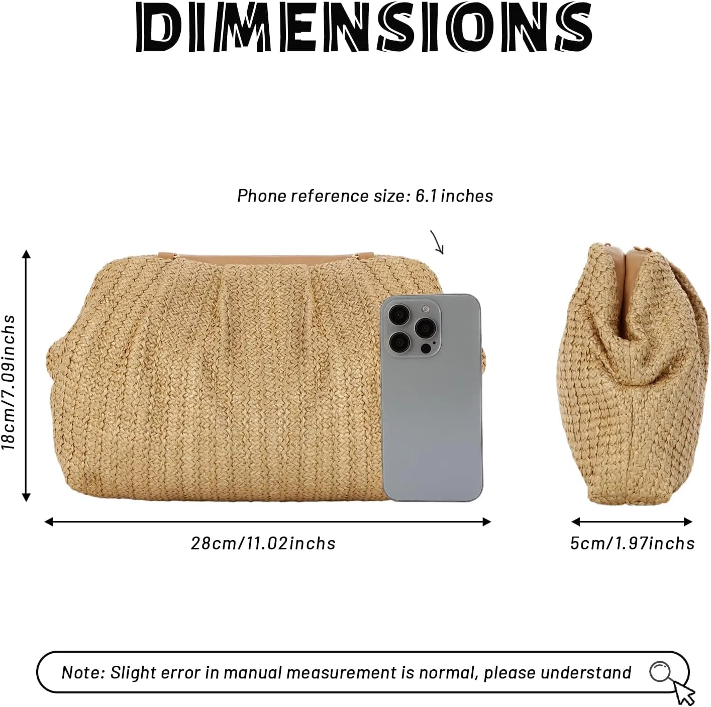 Fecialy Straw Clutch Purse for Women Summer Beach Bag Dumpling Clutch Straw Crossbody Bag Beach Woven Rattan Bag