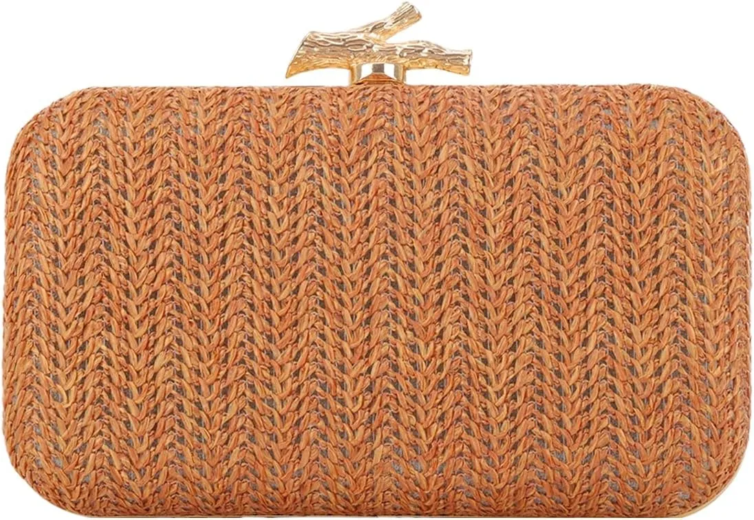 Fecialy Straw Clutch Purse for Women Summer Evening Handbag Straw Crossbody Shoulder Bag Woven Raffia Beach Purse