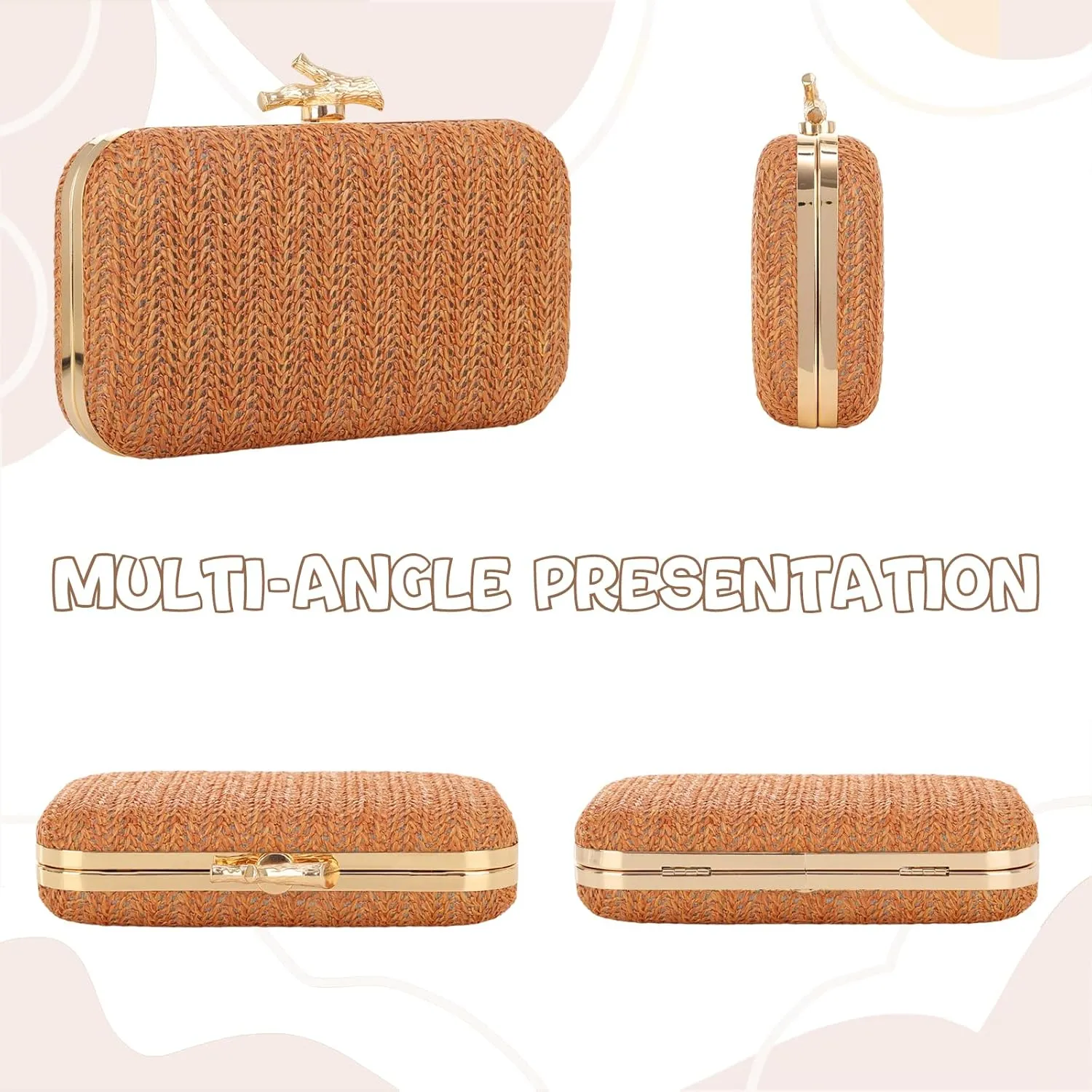 Fecialy Straw Clutch Purse for Women Summer Evening Handbag Straw Crossbody Shoulder Bag Woven Raffia Beach Purse