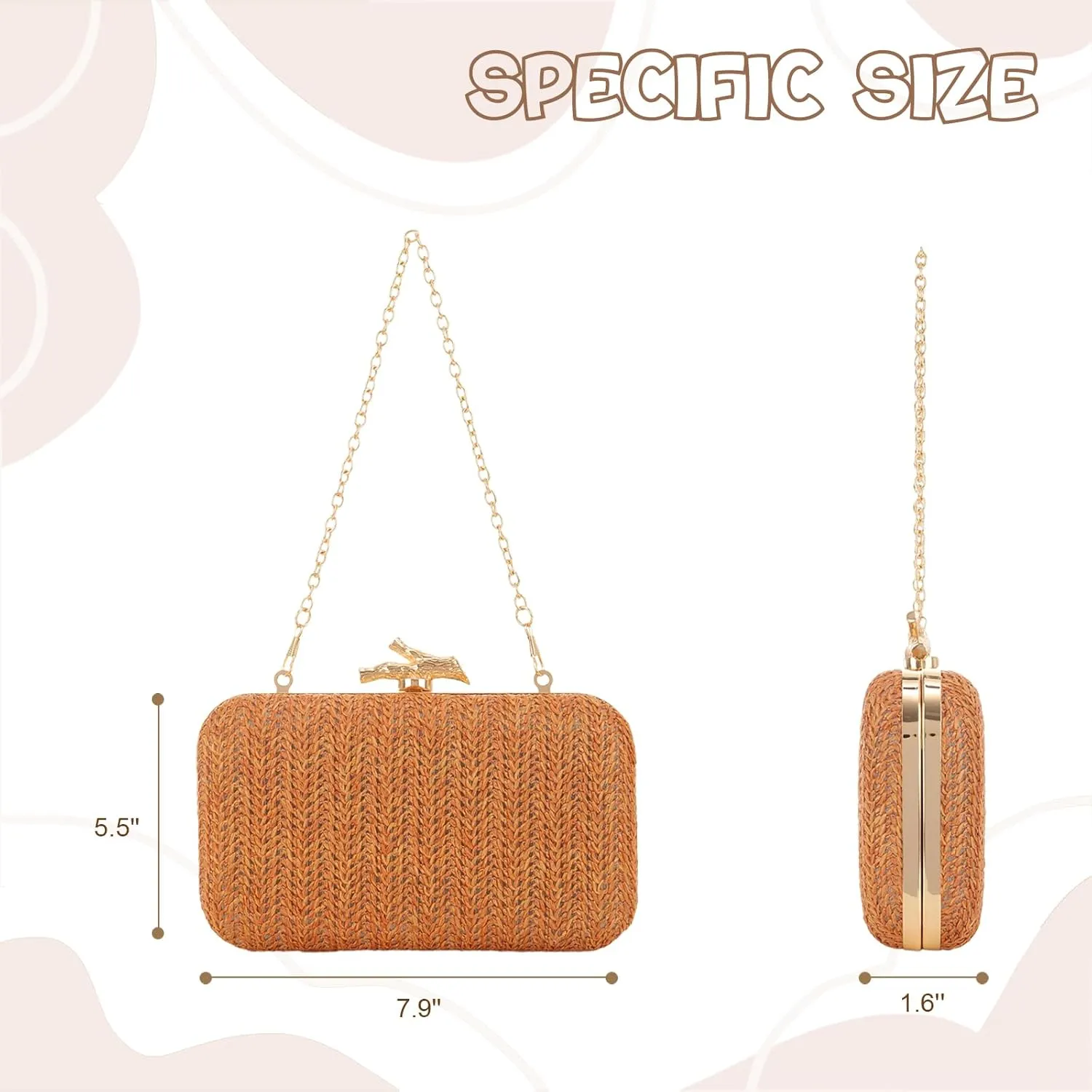 Fecialy Straw Clutch Purse for Women Summer Evening Handbag Straw Crossbody Shoulder Bag Woven Raffia Beach Purse