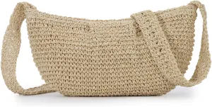 Fecialy Straw Crossbody Bag for Women Pleated Dumpling Shoulder Handbags Ruched Handmade Summer Beach Straw Bag