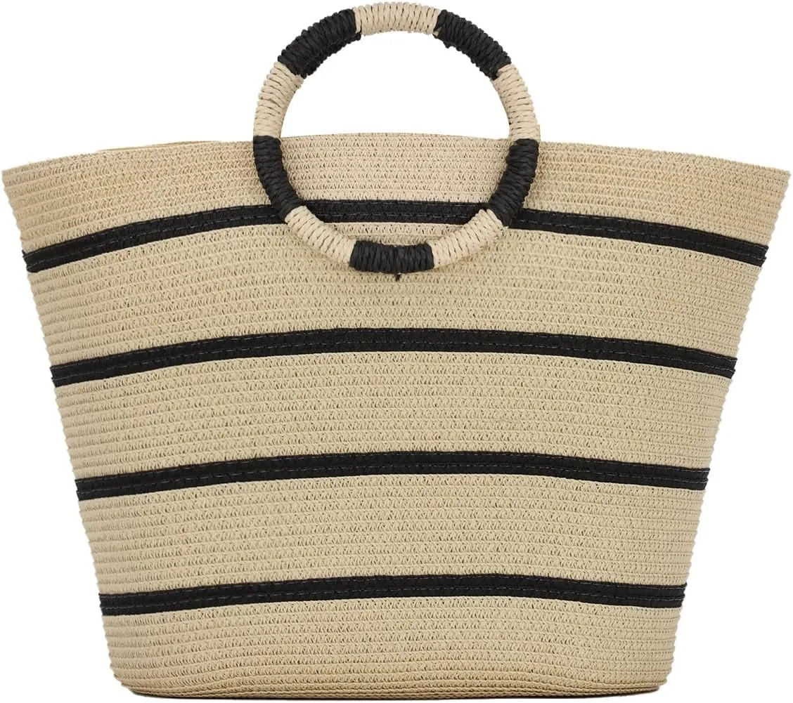 Fecialy Straw Handbags for women Straw Summer Beach bag Large Straw Tote Bags Rattan Woven Straw Bag
