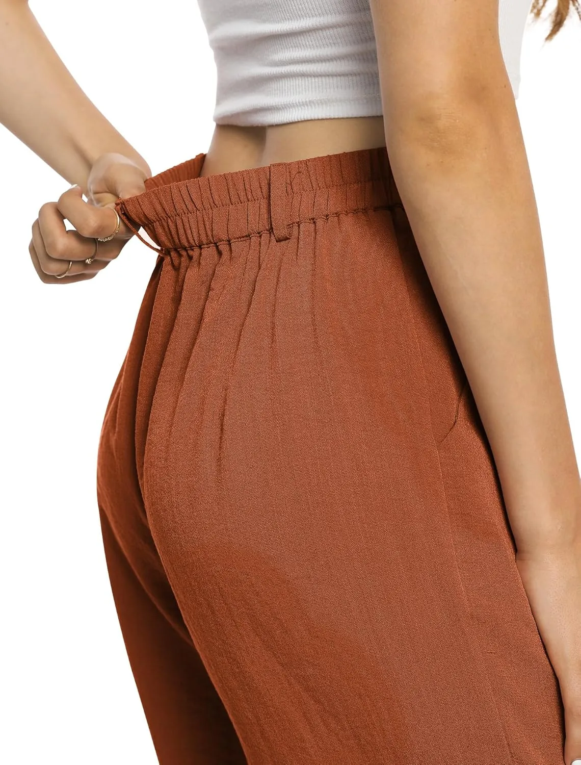 Feiersi Womens Casual Wide Leg Pants High Waisted Button Down Straight Long Trousers Palazzo Pants