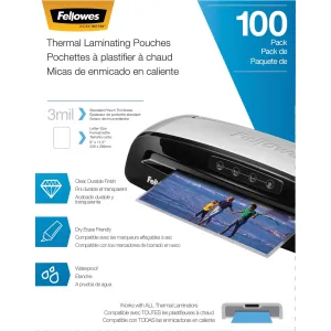 Fellowes Thermal Laminating Pouches - Letter, 3 mil, 100 pack