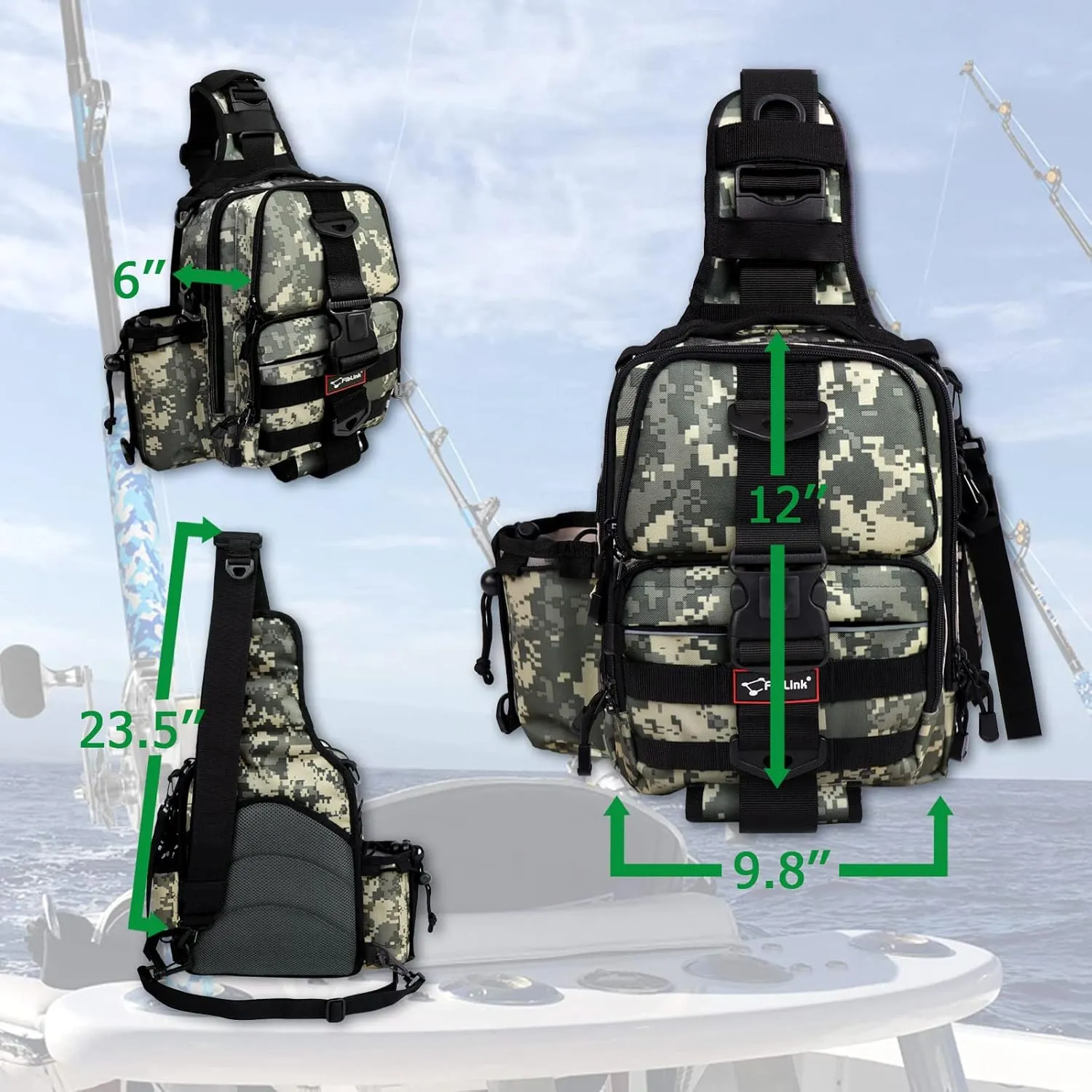 Fiblink Tackle Backpack - Water-Resistant Storage Pack With Rod & Gear Holder, Fishing Shoulder Bag