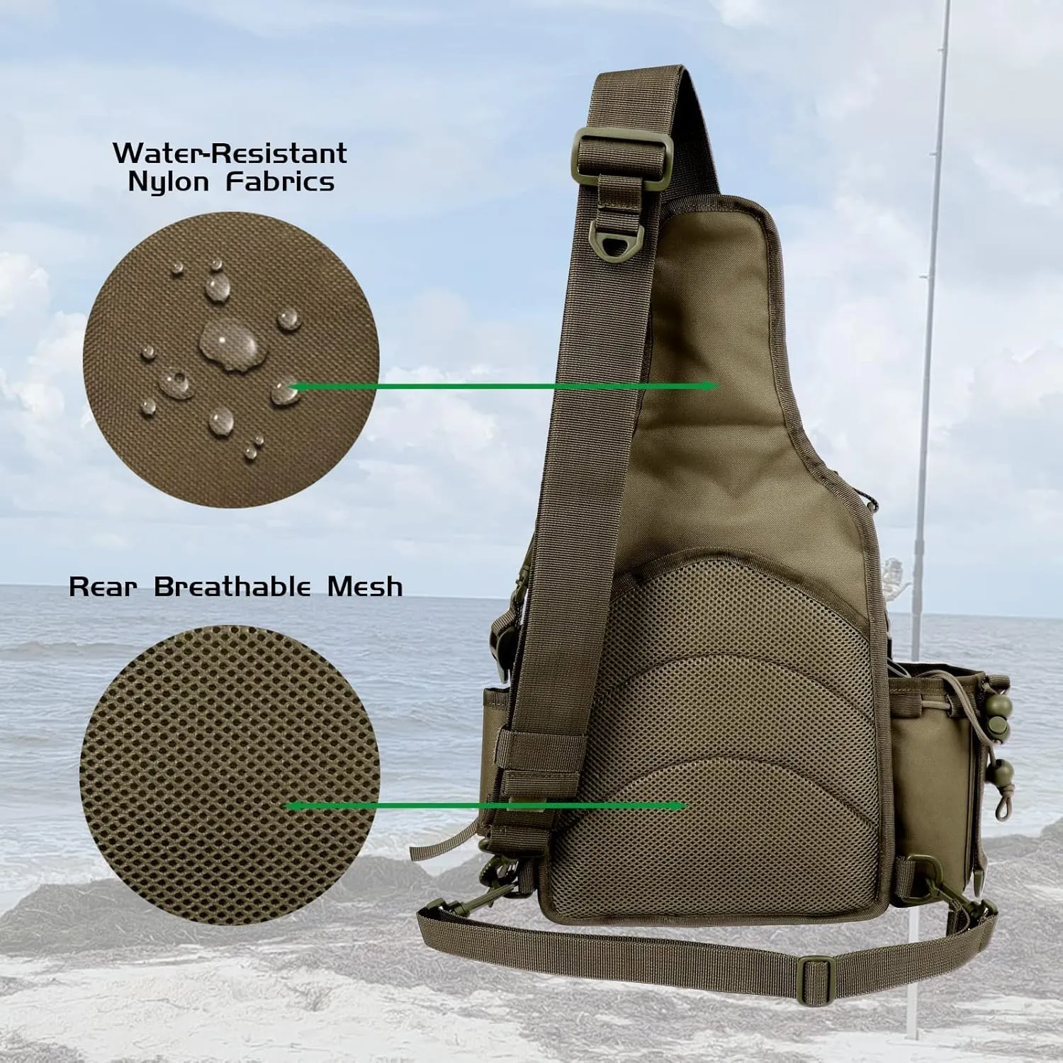 Fiblink Tackle Backpack - Water-Resistant Storage Pack With Rod & Gear Holder, Fishing Shoulder Bag
