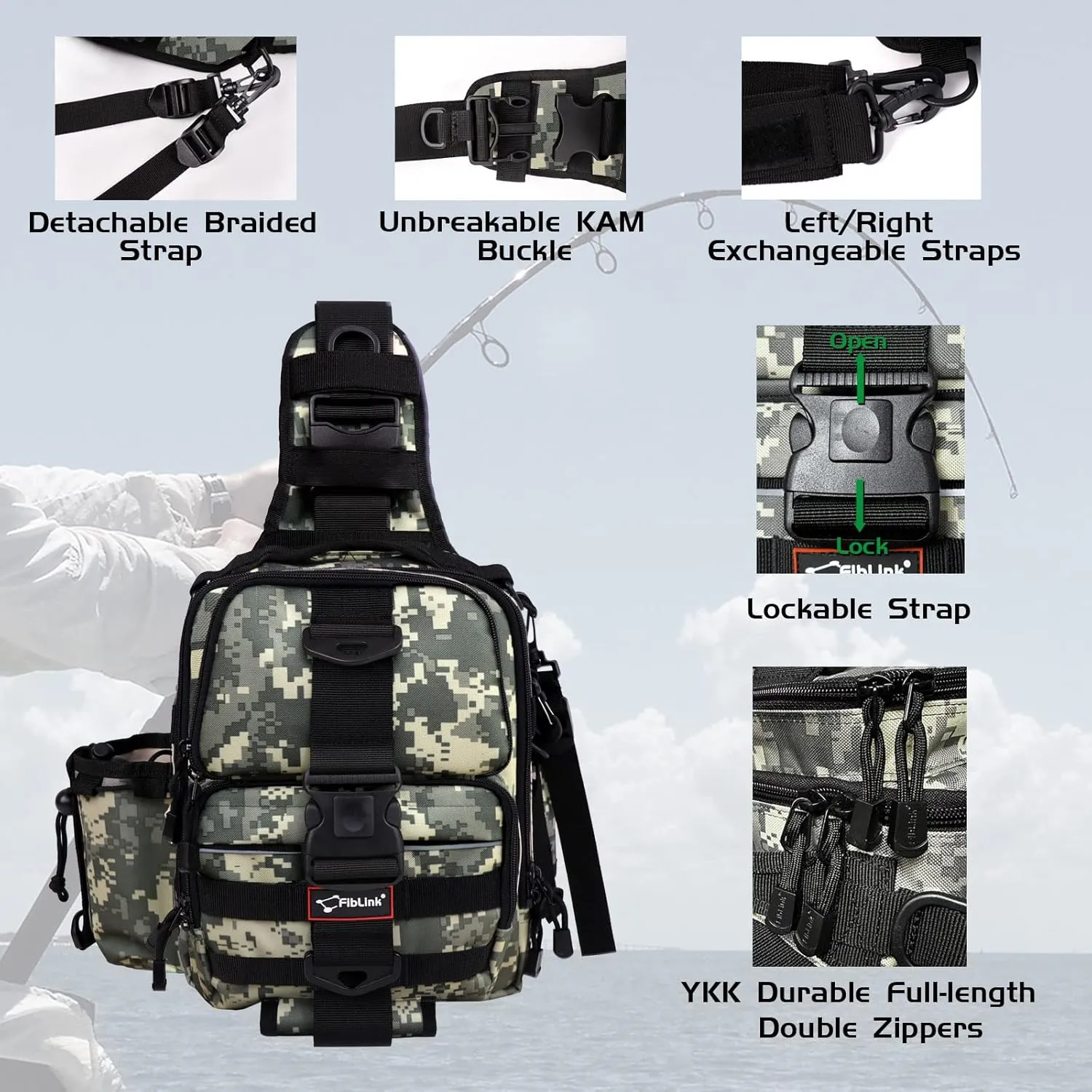 Fiblink Tackle Backpack - Water-Resistant Storage Pack With Rod & Gear Holder, Fishing Shoulder Bag