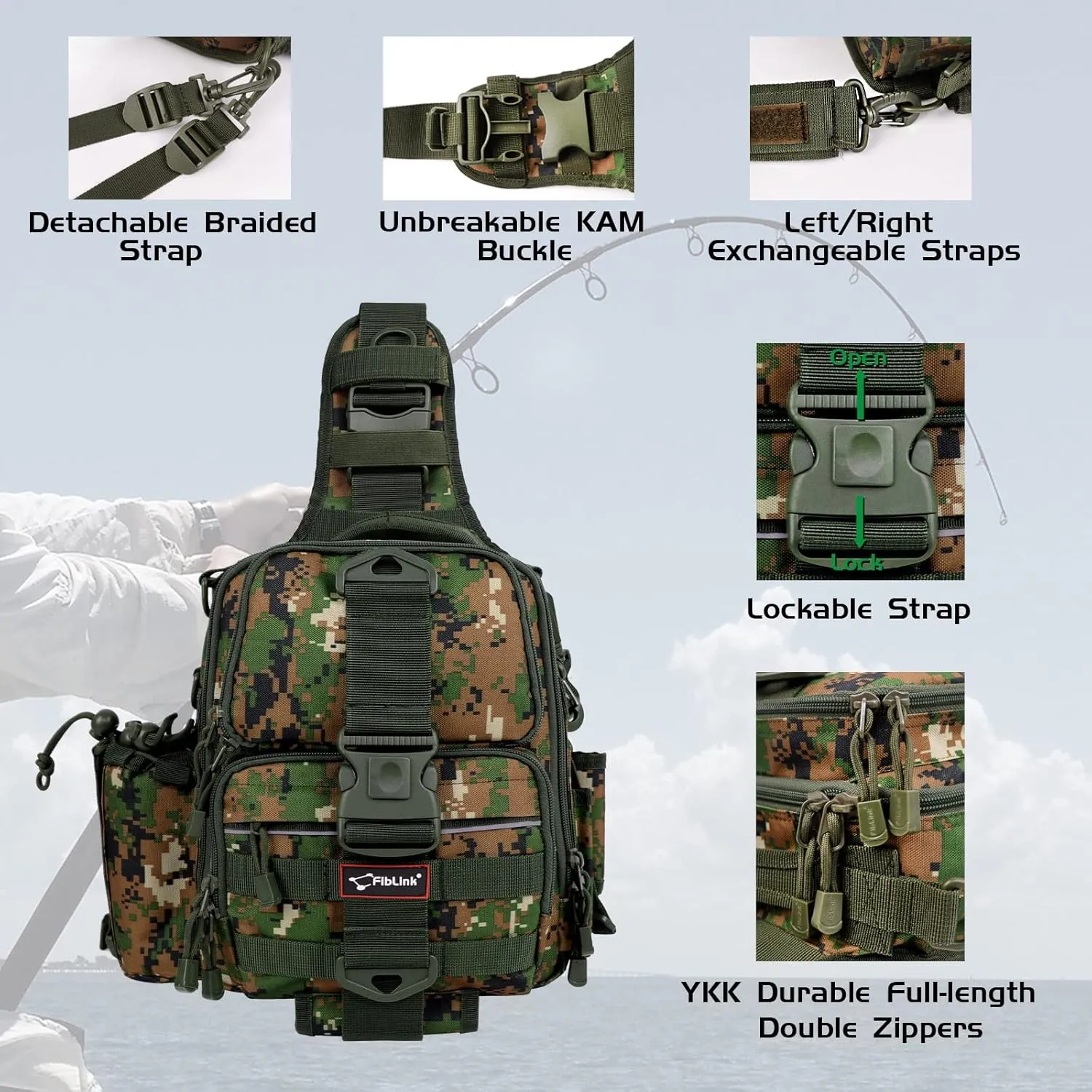 Fiblink Tackle Backpack - Water-Resistant Storage Pack With Rod & Gear Holder, Fishing Shoulder Bag