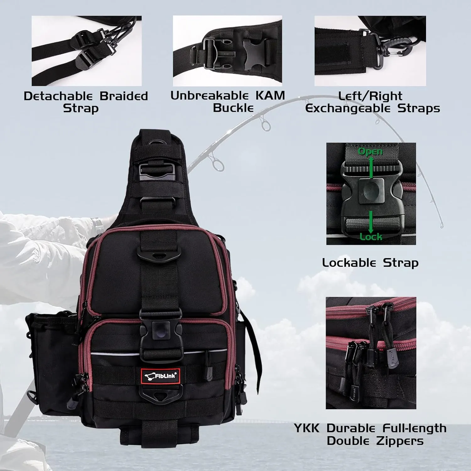 Fiblink Tackle Backpack - Water-Resistant Storage Pack With Rod & Gear Holder, Fishing Shoulder Bag