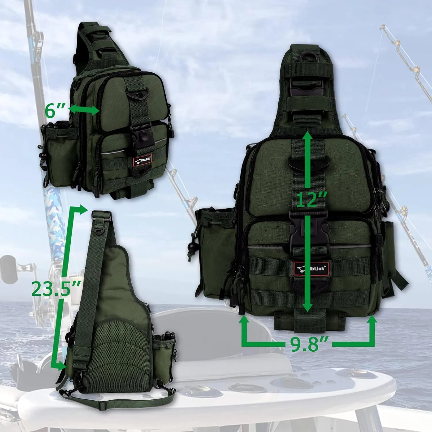 Fiblink Tackle Backpack - Water-Resistant Storage Pack With Rod & Gear Holder, Fishing Shoulder Bag