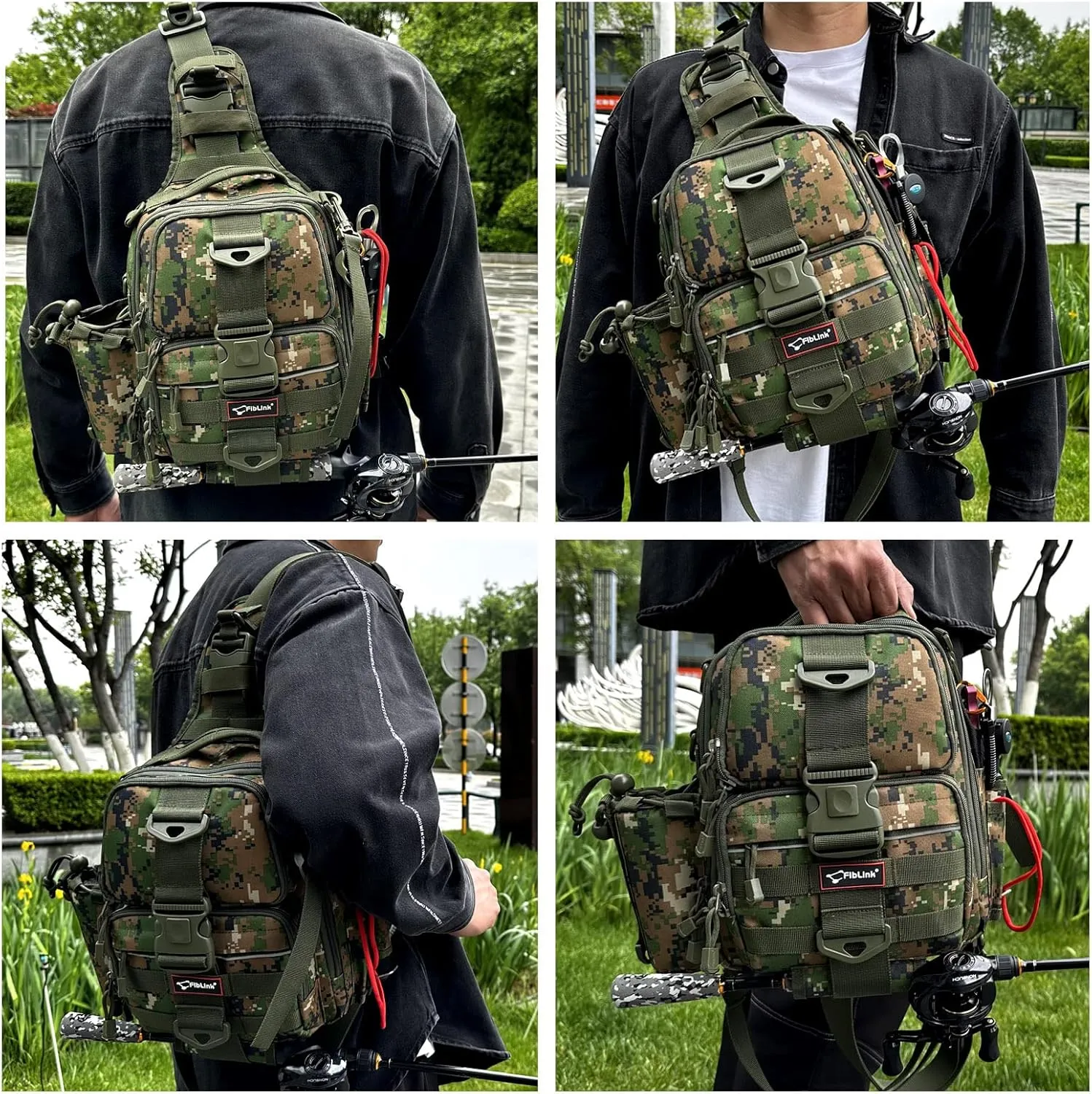 Fiblink Tackle Backpack - Water-Resistant Storage Pack With Rod & Gear Holder, Fishing Shoulder Bag