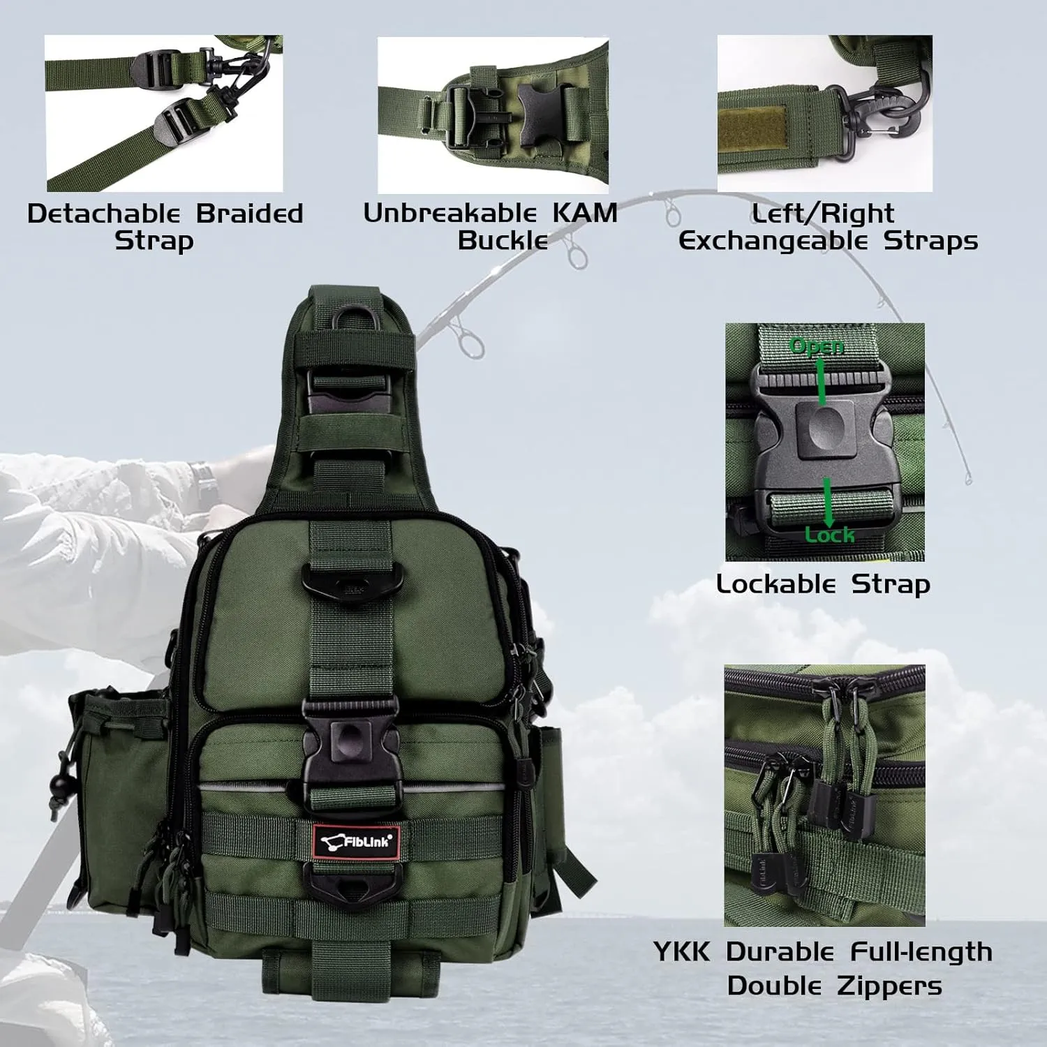 Fiblink Tackle Backpack - Water-Resistant Storage Pack With Rod & Gear Holder, Fishing Shoulder Bag