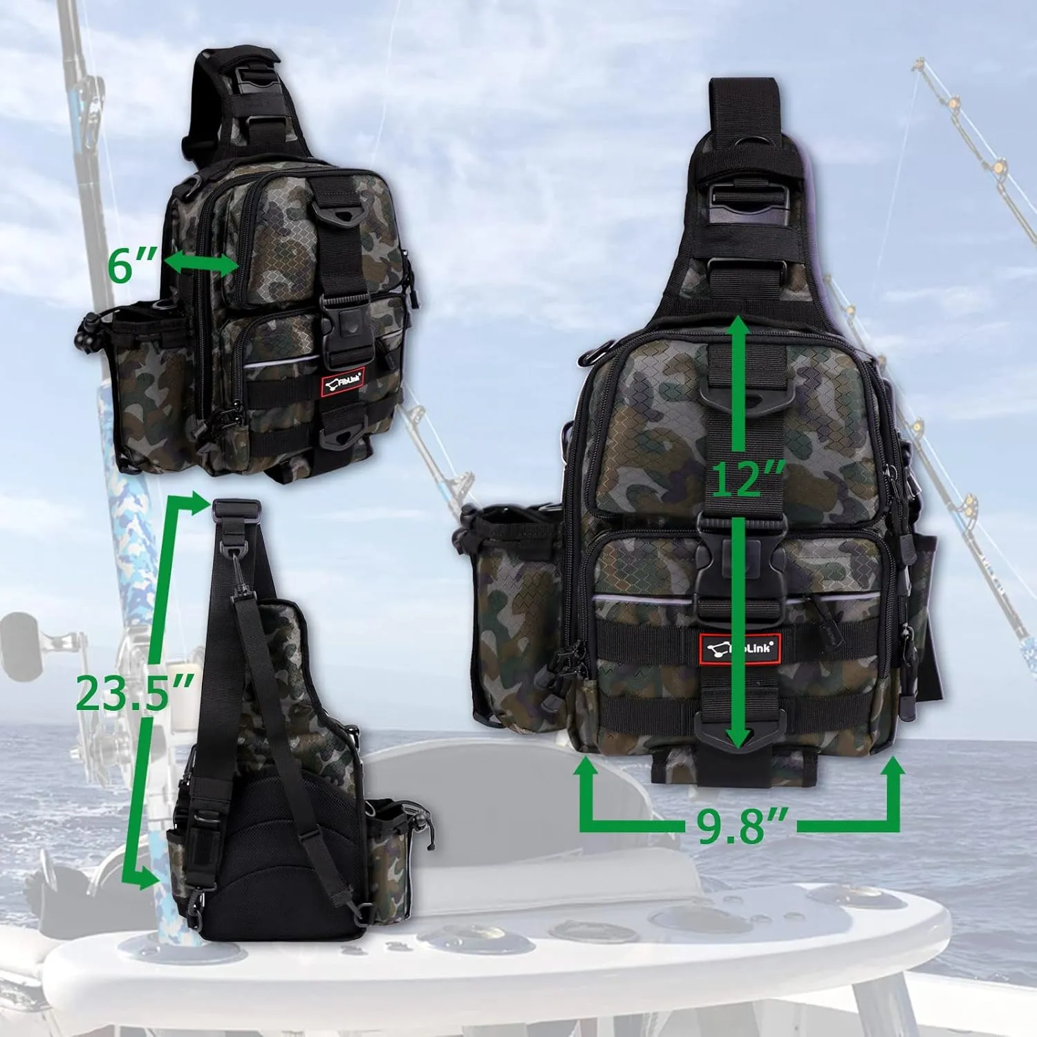 Fiblink Tackle Backpack - Water-Resistant Storage Pack With Rod & Gear Holder, Fishing Shoulder Bag