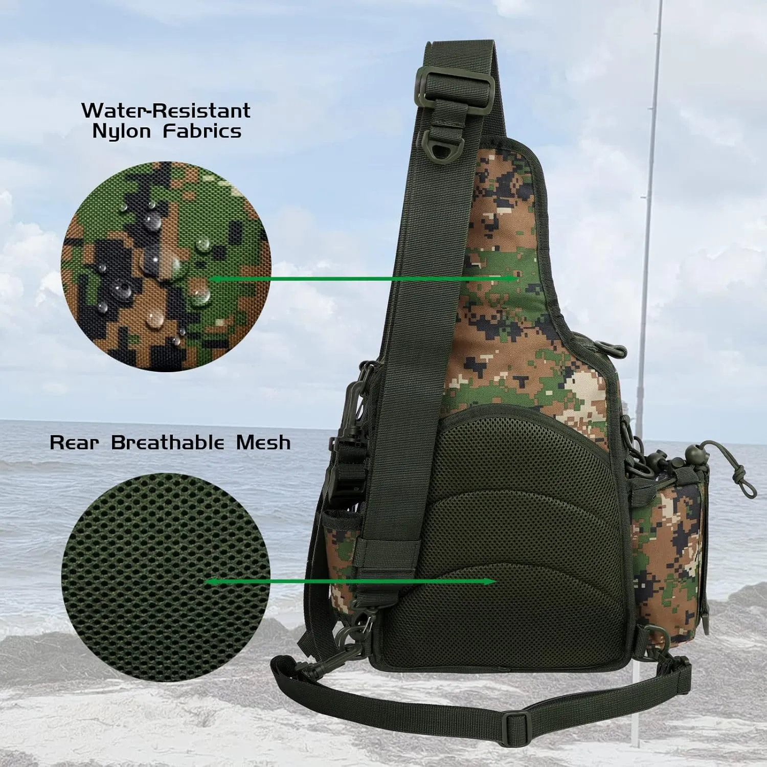 Fiblink Tackle Backpack - Water-Resistant Storage Pack With Rod & Gear Holder, Fishing Shoulder Bag
