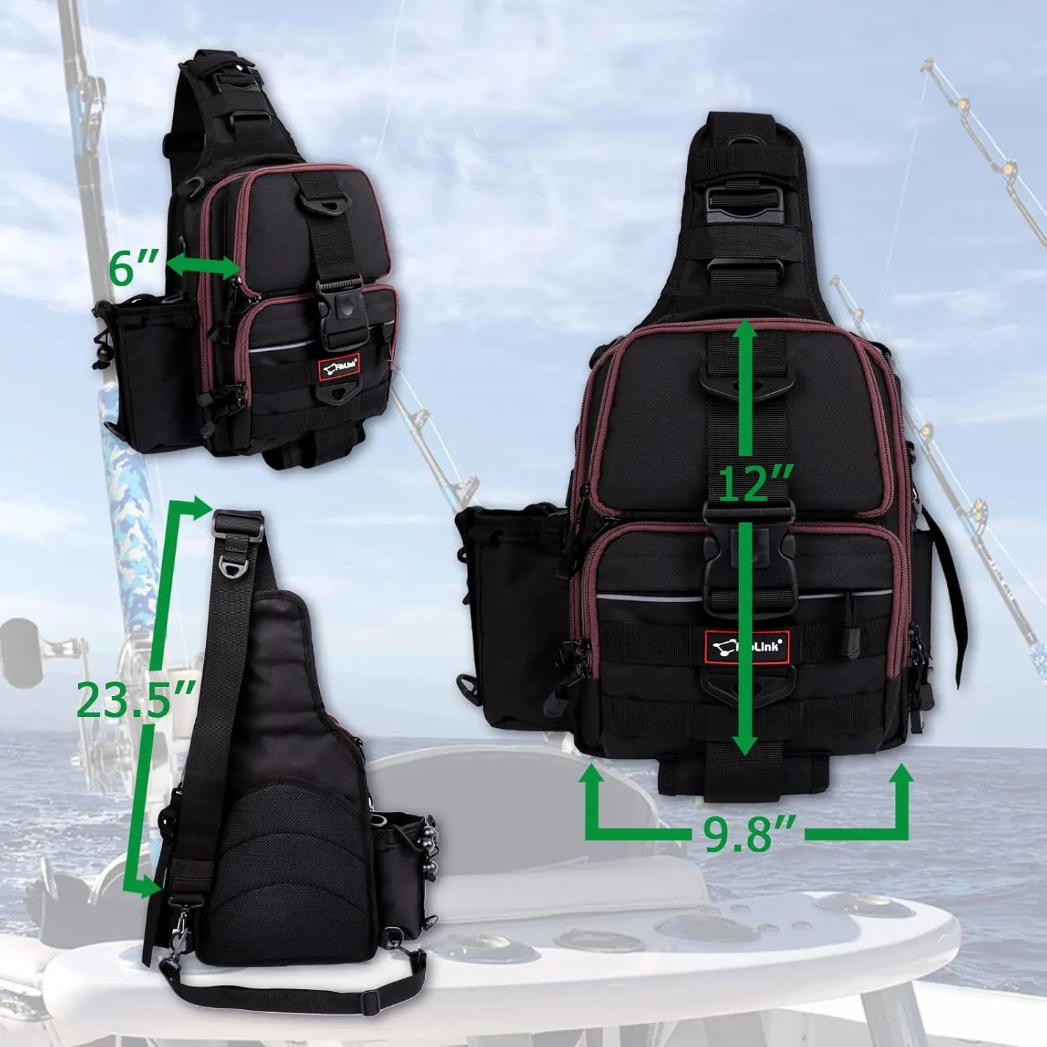 Fiblink Tackle Backpack - Water-Resistant Storage Pack With Rod & Gear Holder, Fishing Shoulder Bag